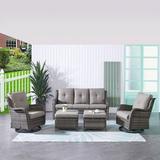 Pocassy 5-Piece Outdoor Wicker Sofa Set with Swivel Chairs Grey/Grey