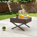 Metal Outdoor Side Coffee Table Patio Bistro Living Room Dining Table Wood Grain Top Wicker Rattan Furniture with X Shaped Steel Legs Brown Black (Square)