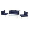 Lounge Sectional Sofa Chair Table Set Sunbrella Aluminum Metal Steel White Blue Navy Modern Contemporary Urban Design Outdoor Patio Balcony Cafe Bistro Garden Furniture Hotel Hospitality