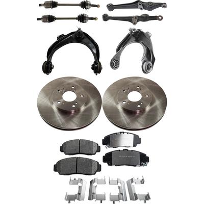 2003 Acura TL 9-Piece Kit Front, Driver and Passenger Side Axle Assembly with Brake Discs, Brake Pad Set, and Control Arms