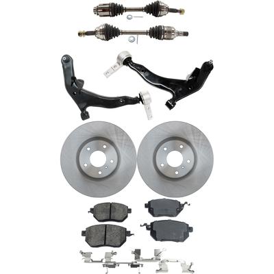 2005 Nissan Murano 7-Piece Kit Front, Driver and Passenger Side Axle Assembly with Brake Discs, Brake Pad Set, and Control Arms, All Wheel Drive