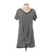 n V Neck Short sleeves:Philanthropy Casual Dress - Mini V Neck Short sleeves: Gray Stripes Dresses - Women's Size Large