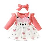 Gyratedream Baby Girl Clothes Newborn Fox Printed Romper Dress Long Ruffle Sleeve Outfits Floral Suspender Skirt Overall Infant Jumpsuit Set