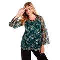 Plus Size Women's Scalloped Lace Long-Sleeve Top by June+Vie in Emerald Green (Size 18/20)