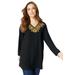 Plus Size Women's Embellished Georgette Top. by Roaman's in Black (Size 14 W)