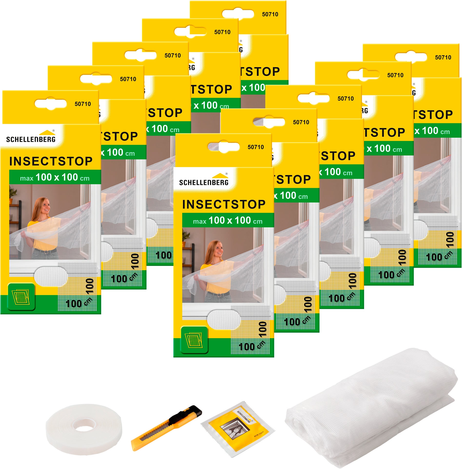 Fliegengitter-Gewebe SCHELLENBERG "für Fenster ohne bohren", weiß (rahmen: weiß gewebe: weiß), B:100cm H:100cm, Insektenschutzgitter, Insektenschutz inkl. Befestigungsband, 100 x 100 cm, weiß, anthrazit