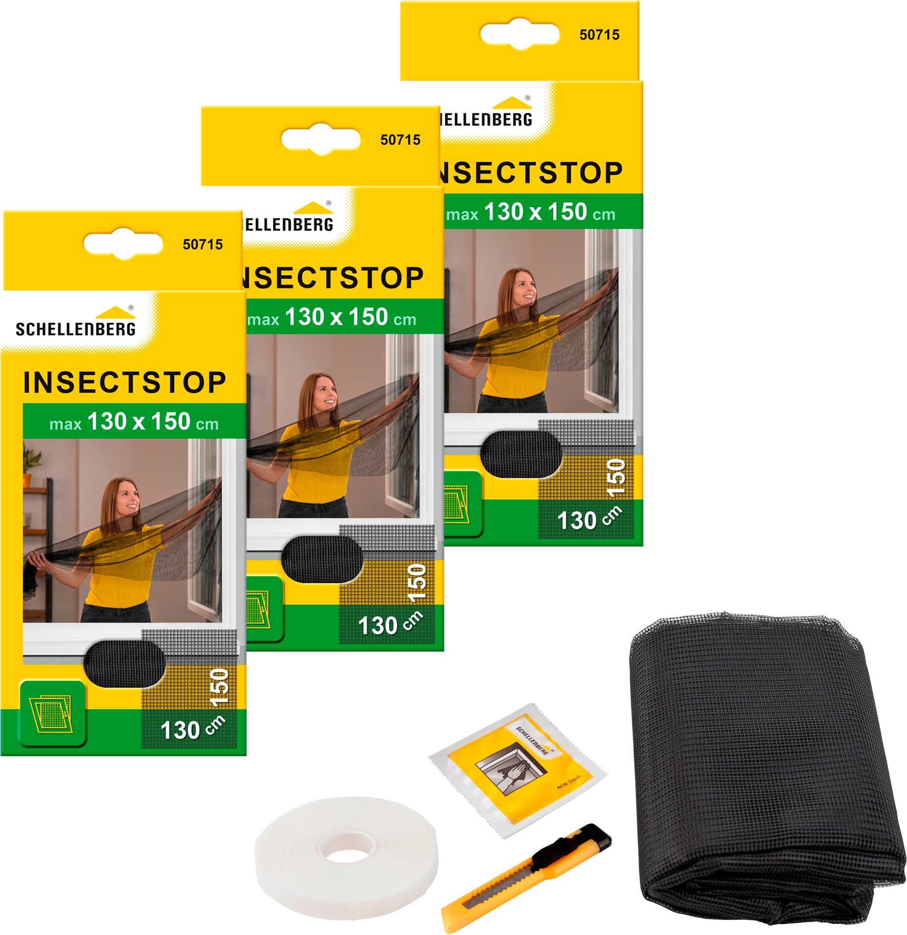 Fliegengitter-Gewebe SCHELLENBERG "für Fenster ohne bohren", grau (rahmen: grau gewebe: anthrazit), B:130cm H:150cm, Insektenschutzgitter, Insektenschutz inkl. Befestigungsband, 130 x 150 cm, anthrazit, weiß