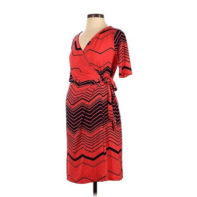 Motherhood Casual Dress - Wrap V-Neck Short Sleeve: Red Chevron Dresses - Women's Size Small Maternity