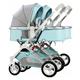 Double Stroller Foldable Twin Umbrella Baby Pram Stroller,Double Seat Tandem Stroller,Toddler Stroller for Twins Side by Side,Foldable Tandem Stroller High Landscape Pushchair (Color : Blue)