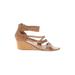 Bongo Wedges: Tan Solid Shoes - Women's Size 8 1/2 - Open Toe