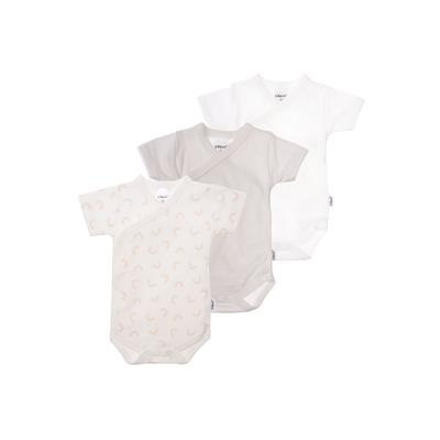 Wickelbody LILIPUT "Regenbogen", Baby, Gr. 44, EURO-Größen, grau (weiß, grau), 100% Baumwolle, bedruckt, casual, V-Ausschnitt, Kurzarm, Bodies, mit praktischer Druckknopfleiste im 3er-Pack Image