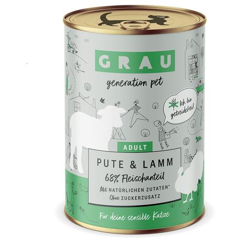 6x 400g GRAU Schlemmertöpfchen getreidefrei Pute & Lamm Katzenfutter nass