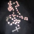 Chapelet de Perles pour Prière Catholique Rose Blanc Haute Qualité Amour Cœur Christ