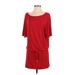 Helen Jon Casual Dress - Mini Boatneck Short sleeves: Red Solid Dresses - Women's Size Small