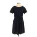 Ann Taylor LOFT Casual Dress - A-Line Crew Neck Short sleeves: Blue Print Dresses - Women's Size 2X-Small