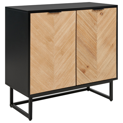 Sideboard Schwarz und helles Holz MDF Holzfurnier 2 Türen mit Einlegeböden Skandinavisches Schlafzimmer Aufbewahrungslösung