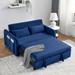 55" Modern Convertible Sofa Bed Velvet Pull Out Loveseat Bed with 2 Detachable Arm Pockets and 2 Pillows for Living Room