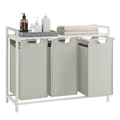 3 Compartment Laundry Sorter with Removable Waterproof Bags and Lockable Rolling Wheels - 36.4” x 13” x 28.4”