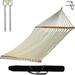 Living 13 Ft. Double Traditional Hand Woven Oatmeal Polyester Rope Hammock With Free Extension Chains Tree Storage Bag For 2 People With A Weight Capacity Of 450 Lbs.