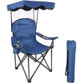 Oversized Folding Camping Chairs with Canopy Shade for Adults Heavy Duty Portable Lawn Chairs with Umbrella for Concerts Sports Events Outdoor Fishing Blue