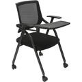 Black Stacking Chair Foldable Chair Mesh Guest Nesting with Tablet and Caster Wheel Tablet Arm Chair Suitable for Office School Classroom Training Conference Waiting Room