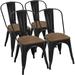 18 Inch Classic Iron Metal Dining Chair With Wood Top/Seat Indoor-Outdoor Use Chic Dining Bistro Cafe Side Barstool Bar Chair Coffee Chair Set Of 4 Black