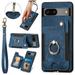 Wallet Case for Google Pixel 6 360 Ring Holder Stand with Card Holder Premium Retro Leather Shockproof RFID Blocking Magnetic Clasp Hand Strap for Women Men for Google Pixel 6 Blue