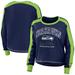 Women's WEAR by Erin Andrews Navy/Neon Green Seattle Seahawks Color Block Modest Crop Long Sleeve T-Shirt