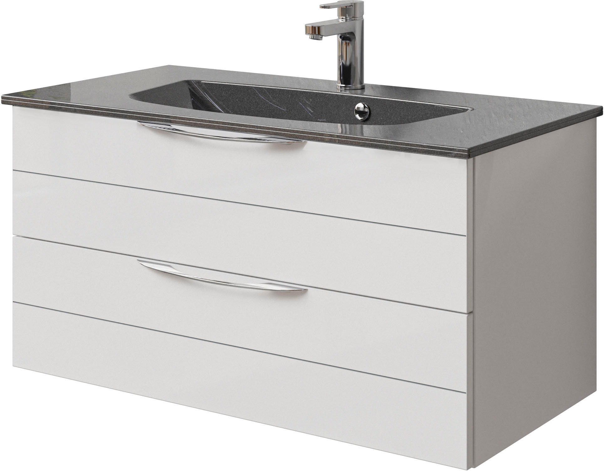 Waschtisch SAPHIR "Serie 6025 Mineralmarmor-Waschtisch mit Unterschrank, 97 cm breit", weiß (weiß hochglanz, weiß hochglanz, quarzgrau), B:97cm H:49,9cm T:48cm, Waschtische, Waschplatz mit 2 Schubladen, hängend, verschiedene Ausführungen Image
