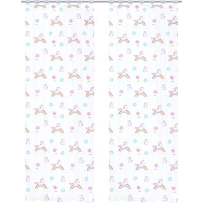 Vorhang HOME WOHNIDEEN "EINHORN" Gr. 1, bunt, B:140cm H:245cm, Voile, Polyester, Gardinen, 2er Pack Schlaufenschal EINHORN bedruckt Image
