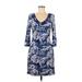 BCBGMAXAZRIA Casual Dress - Sheath V Neck 3/4 sleeves: Blue Dresses - Women's Size Medium