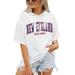 Women's Gameday Couture White New England Patriots Oversized Chic Captain French Terry Short Sleeve Pullover Hoodie