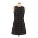 Bebe Casual Dress - A-Line High Neck Sleeveless: Black Grid Dresses - Women's Size 6