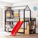 Twin over Twin Metal Bunk Bed Creativity House Bed with Slide and Storage Handrail Stair, Full-Length Guardrail Top Bunk