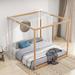 Modern King Size Wood Canopy Platform Bed, Floor Platform Bed Frame with Support Legs, Easy Assembly, Natural