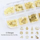 1 Box Nail Decor Mixed Elk Snowman Snowflake DIY Design Gold Color Metal Nail Art Studs Set