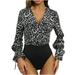 YANHAIGONG Women Pants Summer Shorts Pants For Women 2853 Women Fashion V-neck Pullover All-in-one Tight Sexy Leopard Print One-Piece