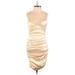 Oh Polly Cocktail Dress - Bodycon Plunge Sleeveless: Ivory Solid Dresses - Women's Size 4