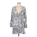 Blue Island Casual Dress - Mini Plunge Long sleeves: Gray Snake Print Dresses - Women's Size Medium