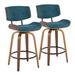 Wade Logan Gracen Swivel 26.75" Counter Stool Wood/Upholstered in Blue/Black/Brown | 43.25 H x 20.75 W x 20.75 D in | Wayfair