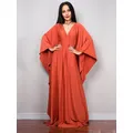 Robe de plage à manches chauve-souris pour femmes grande taille kaftan robe maxi col en V