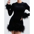 Dourbesty – Mini robe moulante à paillettes pour femme asymétrique épaule dénudée manches