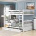 Full Over Full Bunk Bed with Two Storage Drawers, Solid Wood Full Size Bunk Bed with Guardrail & Removable Ladder