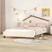 Full Size Wooden Platform Bed with House-shaped Headboard, Solid Wood Bedframe with Support Legs for Kids, No Box Spring Needed