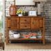 Solid Wood Sideboard Console Table with 2 Drawers and Cabinets, Dining Buffet Server Cabinet for Living Room Kitchen, Brown