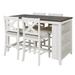 Counter Height Dining Room Bar Table Set, Rubber Wood Stationary Kitchen Island Set with 2 stools and 2 Chairs for Kitchen