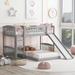 Low Bunk Bed Twin Over Twin, Wood Floor Bunk Bed with Slide and Ladder, for Bedrooms,Dorms,Kids,Toddlers