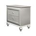 Champagne Wood Contemporary Nightstand - Crystal-like Trim, Textured Front, Multiple Drawers