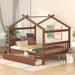 House-Shaped Daybed Wood Platform Bed Frame, Full Size Wooden House Bed with Apex Roof and 2 Drawers for Kids Teens Boys & Girls