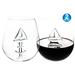 Sail Boat Wine Glass with 3D Sailboat and Nautical Anchor Design - Boating - Sailing Wine Stemware - 650ml Stemless